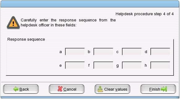 6 Give the challenge sequence to your ZENworks administrator, then click Next to display the Response Sequence dialog box. 7 Enter the response sequence you receive from your ZENworks administrator.