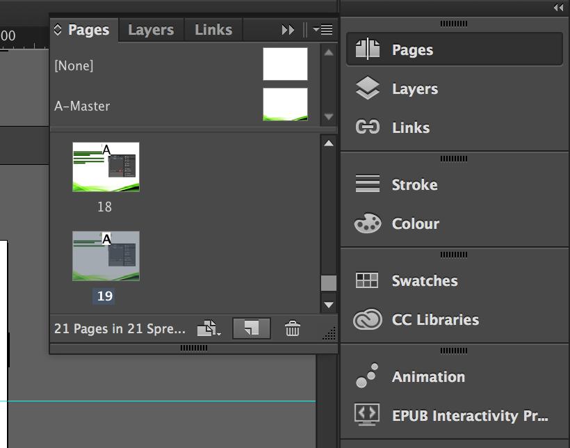 Master pages You can create master pages to add items like page numbers or background colors to all pages in the document. 1. Go to Pages 2. Double click the page next to A master. 3.