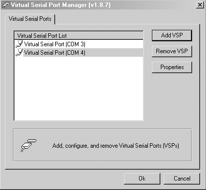Figure 4: The Virtual Serial Port Properties Window (COM 3 and COM 4) 5.