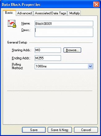 Adding a New Data Block 2. The Basic tab of the Data Block Properties dialog box appears, as shown in the figure below.