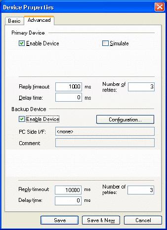 Introduction to MX OPC Server 3. Click on the Advanced tab to set the advanced parameters for the Primary and Backup devices, as shown in the figure below.