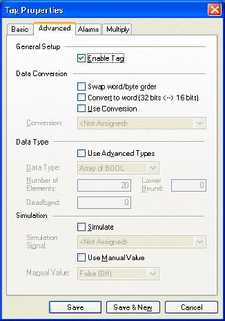 Introduction to MX OPC Server 5. Click on the Advanced tab. Check the Enable Tag check box to activate the tag. Data Tag Properties: Advanced Tab 6.