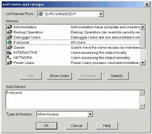 DCOM configuration When it is clicked, the add users dialog appears.