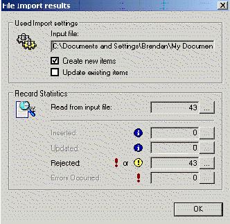 This shows the import settings, including the input file name.
