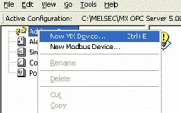 3.2.3 Adding a New MX Device To add a new device: 1. Right-click the Address Space tree control of the Configurator screen and select New MX Device from the pop-up menu, as shown in the figure below.