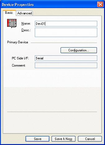 7. The Basic tab of the Device Properties dialog box appears, as shown in the figure below. Configuring Device Properties 8.