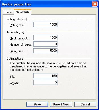 3.2.5 Advanced Modbus Device Properties 1. Enter the Polling Rate (in milliseconds), as shown in the image below. 2. Enter the Reply Timeout. 3.