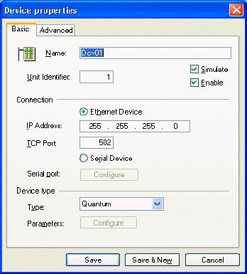 This opens the Device properties dialog box, as shown in the figure below. In the Name field, type a name for the new device. 3.