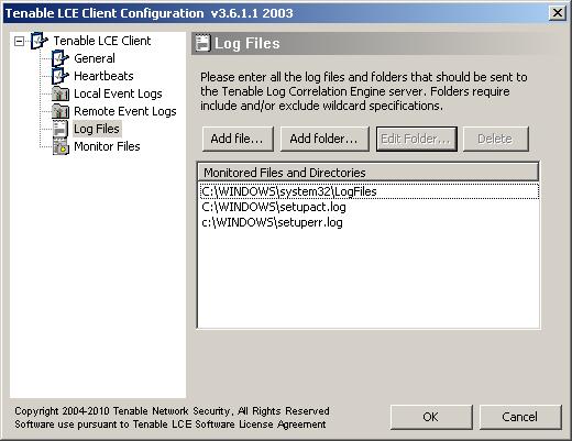 Log Files The Log Files tab in the LCE Client Configuration tool allows you to select which log files you wish to send to the LCE server.