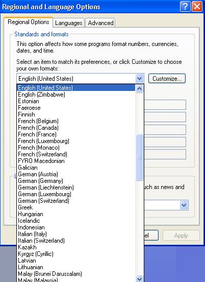 Date, Time, Language, and Regional Options Regional and Language Options 2. Click Regional Options tab.