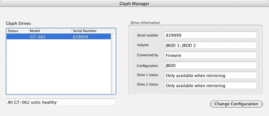 Understanding Glyph Manager Software The Glyph GT 062 3TB ships with Glyph Manager software, a utility for Mac OS X and Windows.
