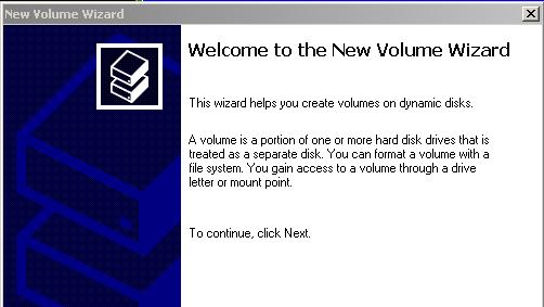 menu. The new volume Wizard will come up, and click next. 8.