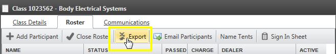 Export (to MS Excel) Click the Export tab to open the roster in an Excel spreadsheet format.