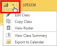 Use the Page Forward or Back arrows to view other calendar list pages. Click on Change to increase or decrease the number of classes displayed on the page.