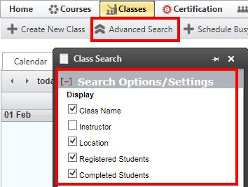 Calendar View Select Classes from the main navigation bar and then click the Calendar tab. Calendar displays both recent and upcoming scheduled classes for the current month.
