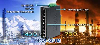 8-Port 10/100/1000Mbps Managed Industrial Ethernet Switch Physical Port Perfect, Slim-type Managed Switch with More Practicability and Convenience PLANET is an Industrial 8-Port Full Gigabit Managed