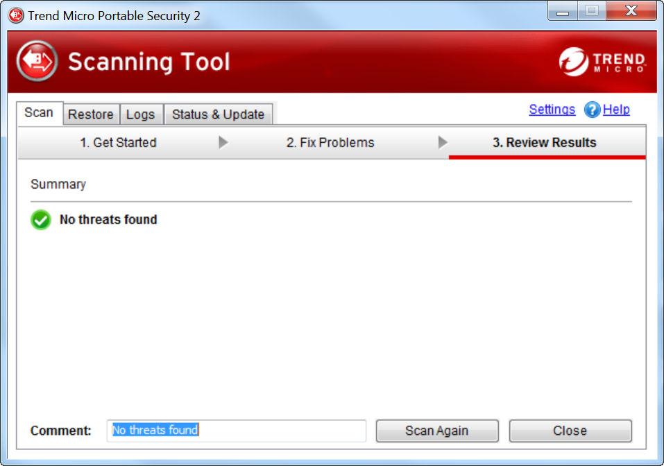 Using the Scanning Tool No Security Threats Found If the scan found no threats, then you do not