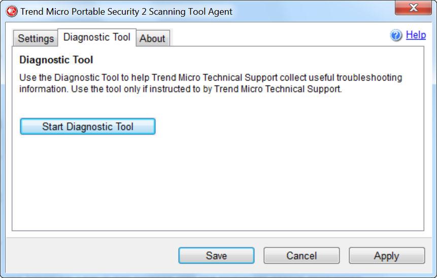 Trend Micro Portable Security 2 User's Guide Diagnostic Tool for the Scanning Tool Agent Use this Diagnostic Tool to help Trend Micro Technical Support collect useful troubleshooting information.