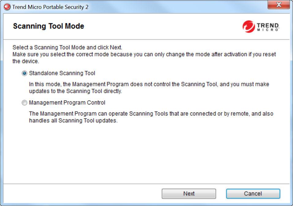 Trend Micro Portable Security 2 User's Guide Activating a Standalone Scanning Tool Standalone Scanning Tools are independent of the Management Program and you can update the components directly from