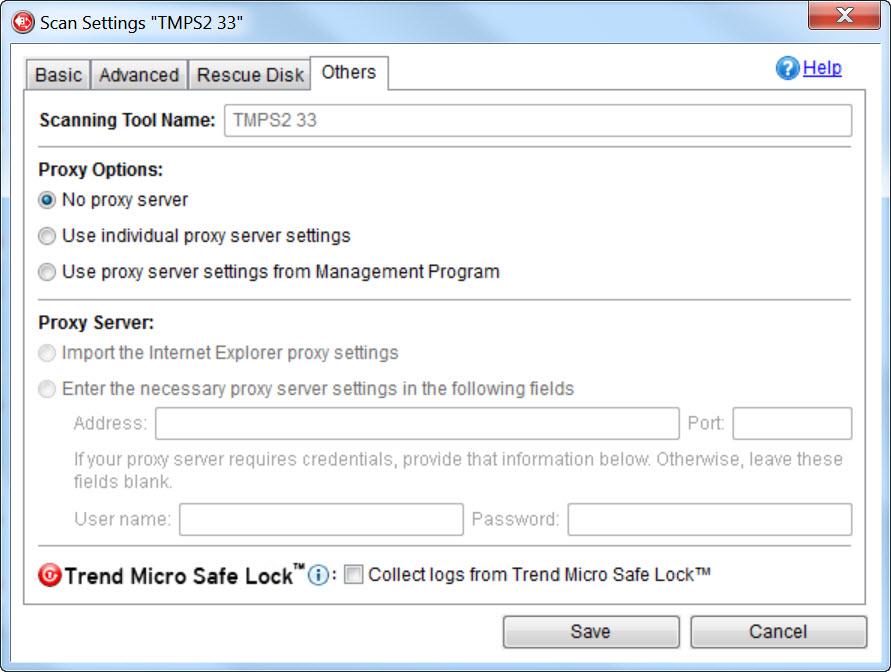 Trend Micro Portable Security 2 User's Guide e. Enable the Collect logs from Trend Micro Safe Lock option and click Save. f. Synchronize the Scanning Tool settings with Management Program. g.