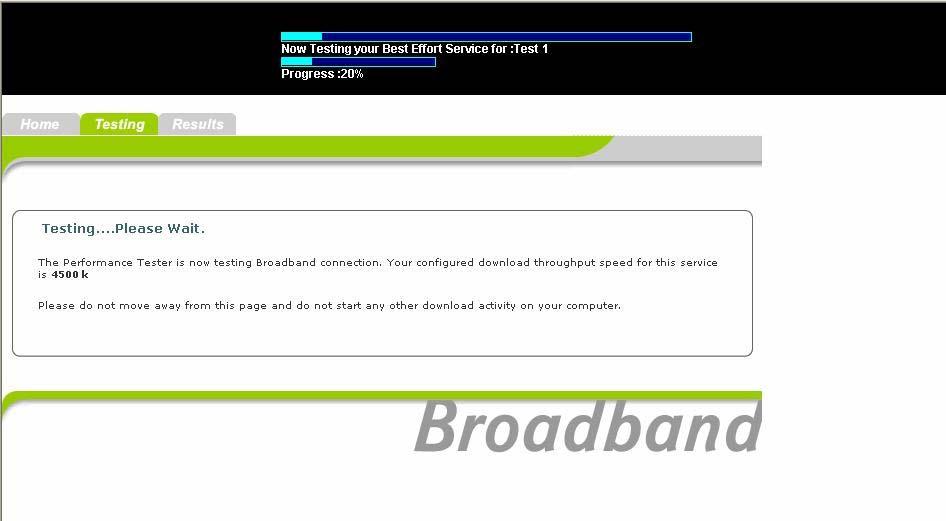 Screen displayed for BT IPstream Best Effort services Note: In the above diagram it shows that a BT IPstream Best Effort service test in progress, a pair