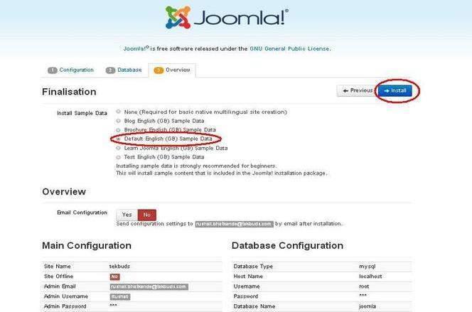 Step (4): In this step, you will be on last page of the installation process. Here you can view all the information added to Joomla.