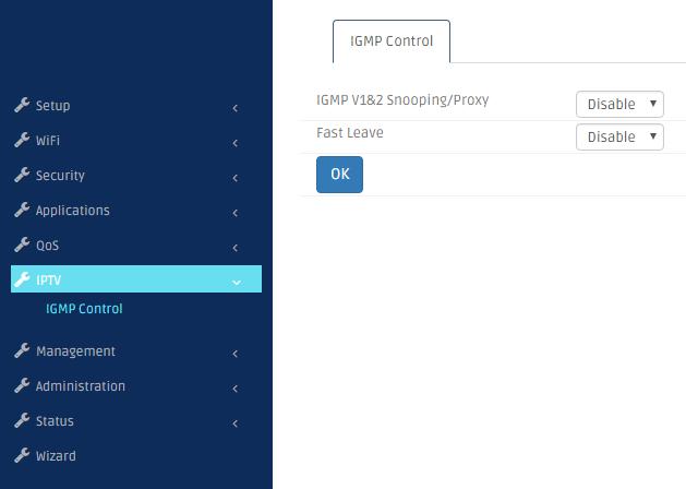 3.9.1 IGMP Control The Residential Gateway supports the IGMP snooping and the IGMP proxy. IGMP stands for Internet Group Management Protocol.