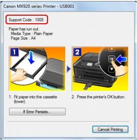 If an Error Occurs When an error occurs in printing such as the machine is out of paper or paper is jammed, a troubleshooting message is displayed automatically.