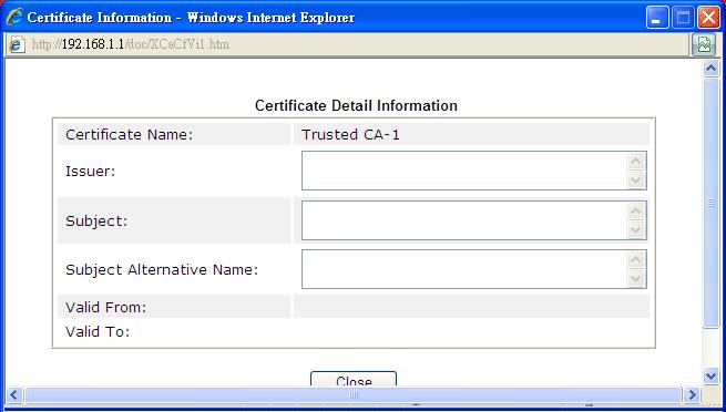 Then click Import. The one you imported will be listed on the Trusted CA Certificate window. Then click Import to use the pre-saved file.