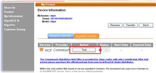 Your router has been registered to myvigor website successfully.