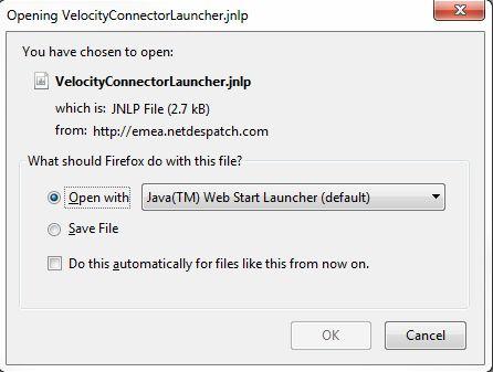 Note : When using Mozilla Firefox the following prompt will appear ( Internet explorer will launch the application