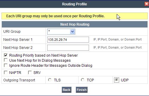 7.2.4. Routing AT&T Side Repeat the steps in Section 7.3.3 to add a Routing Profile for the AT&T connection. 1. Select Global Profiles from the menu on the left-hand side. 2. Select the Routing tab.