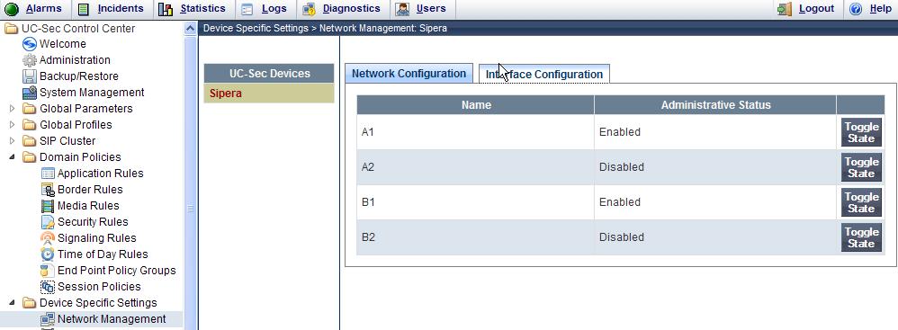 Network Management. 7.4.1. Network Management 1. Select Device Specific Settings from the menu on the left-hand side 2.