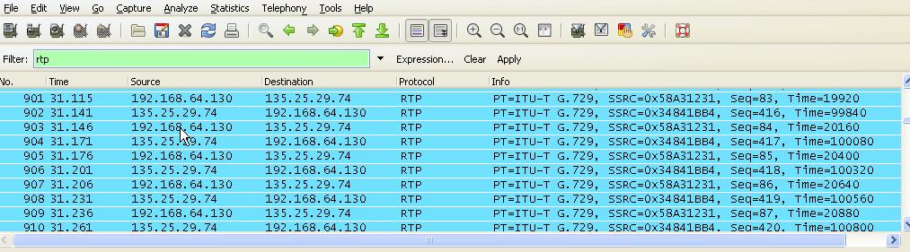 The following is an example of a call filtering on RTP. The following traces show an example of the IPFR-EF Network Based Blind Transfer with Refer (Communication Manager Vector).