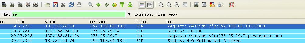 SIP 405 Method Not Allowed response is normal for the Avaya SBCE to AT&T test environment. If AT&T sends OPTIONS, the typical CPE response will be 200 OK. 9.