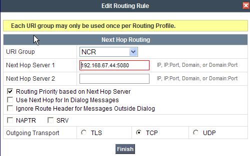 Step 3 In the completed Routing Profile table, enter the following: In the Priority column change the original URI Group * from 1 to 2 In the Priority column change the new URI Group NCR from 2 to 1