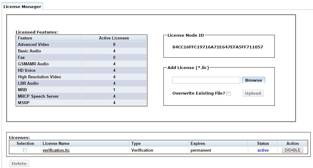Licensing PowerMedia XMS comes with a 4-port verification license to get started. The name of the license file is verification.lic. On the License > License Manager page, you can view the licensed features currently enabled on PowerMedia XMS.