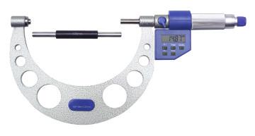 Large External Micrometer 210 Series Standard: DIN 863 Strong forged steel frame, hammertone finish, quality insulated grip Design Line product Satin-chrome scale Tapered for easier access to