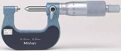 Screw Thread Micrometers SERIES 125 Provided with a 6 degree V-anvil and conical spindle for easily measuring pitch diameters of metric or unified screw threads. With Ratchet Stop for constant force.