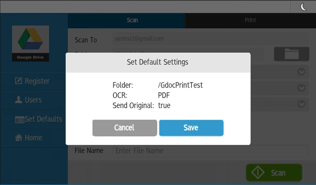 Set Defaults Pressing Set Defaults will store current Folder Selection and OCR Settings in the cloud for current User.