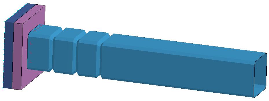 Example Model and Load case front rail crash Variables Depth and width of embosses Distance between embosses