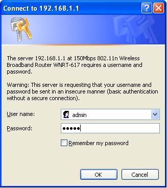 2.168.1.1 in the address field of the browser. Figure 4-9 Login the Router After a moment, a login window will appear.