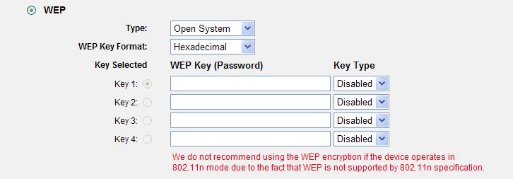 Figure 5-11 WEP Type Object Description It is based on the IEEE 802.11 standard. If you select this check box, you will find a notice in red as show in Figure 5-11.