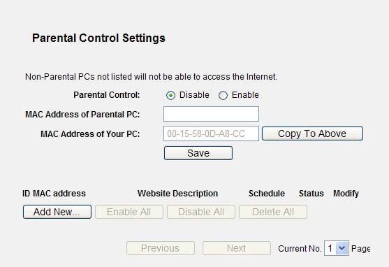 5.10 Parental Control Choose menu Parental Control, and you can configure the parental control in the screen as shown in Figure 5-35.