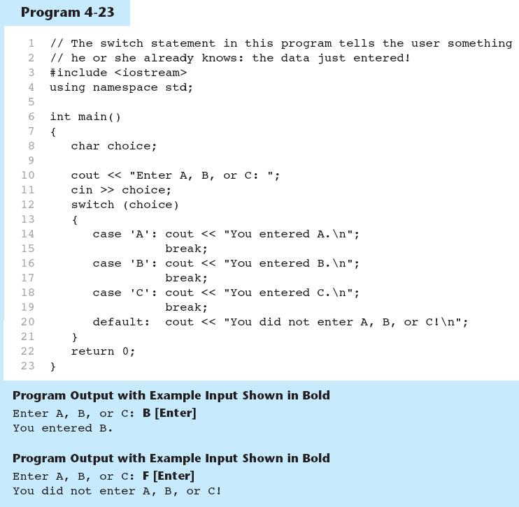THE SWITCH STATEMENT IN PROGRAM 45 THE SWITCH STATEMENT REQUIREMENTS 1. expression must be an integer variable or an expression that evaluates to an integer value 2.