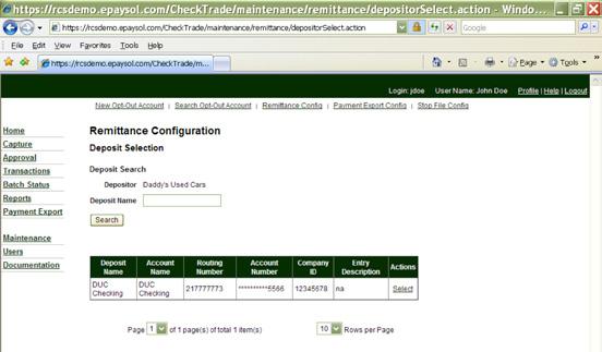 Remittance Config When the user selects Remittance Config, the following screen will display.