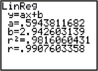 With diagnostics on, a regression will now display r 2 = some number less than or equal to one. Shown here is the same linear regression as above except now r 2 =.