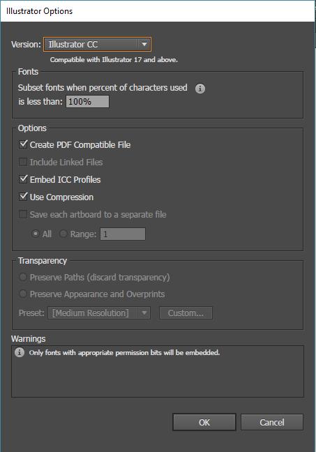 Creating A New Document In the Illustrator Options dialog box, leave