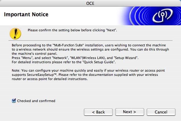 Installing the Driver & Software 17 Choose Wireless Network Connection, and then click Next. If this screen appears click OK.