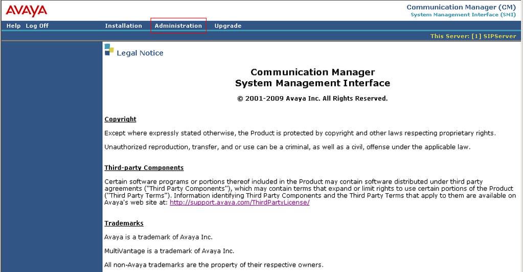 5. Configure Avaya SIP Enablement Services This section describes the steps for creating SIP trunks between Avaya SES and Avaya Communication Manager, and between Avaya SES and Motorola TEAM.